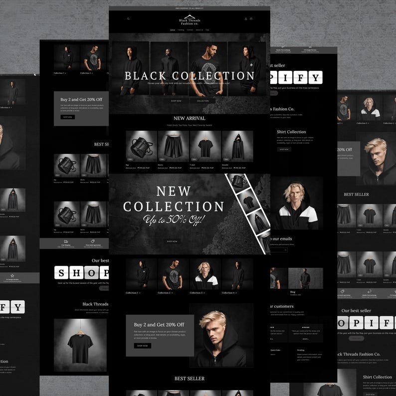 Shopify Theme Clothing, Shopify Website for Boutique, Black Shopify Templates, Website Design, Shopify Theme, Clothing website template