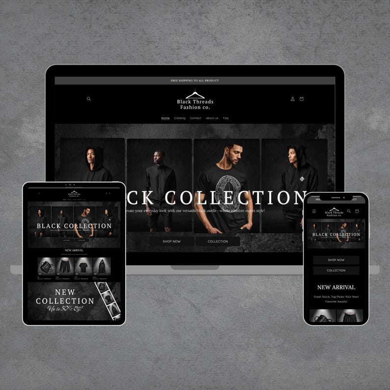 Shopify Theme Clothing, Shopify Website for Boutique, Black Shopify Templates, Website Design, Shopify Theme, Clothing website template