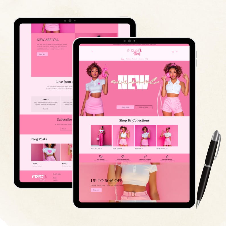 Shopify Theme, Website Template for Boutique, Shopify Template, Pink Shopify Template, Minimal & Cute Design, Boutique Fashion Theme