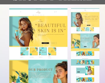 Skincare Shopify Theme | Colorful Website Template | Shopify 2.0 | Small Business Online Store | Instant Download, Website Theme