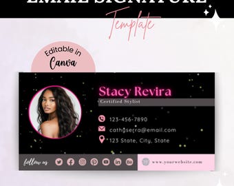 Email Signature Template, Small Business Email Design, Pink Email Template in Canva, Canva editable Email signature, Gmail , Outlook