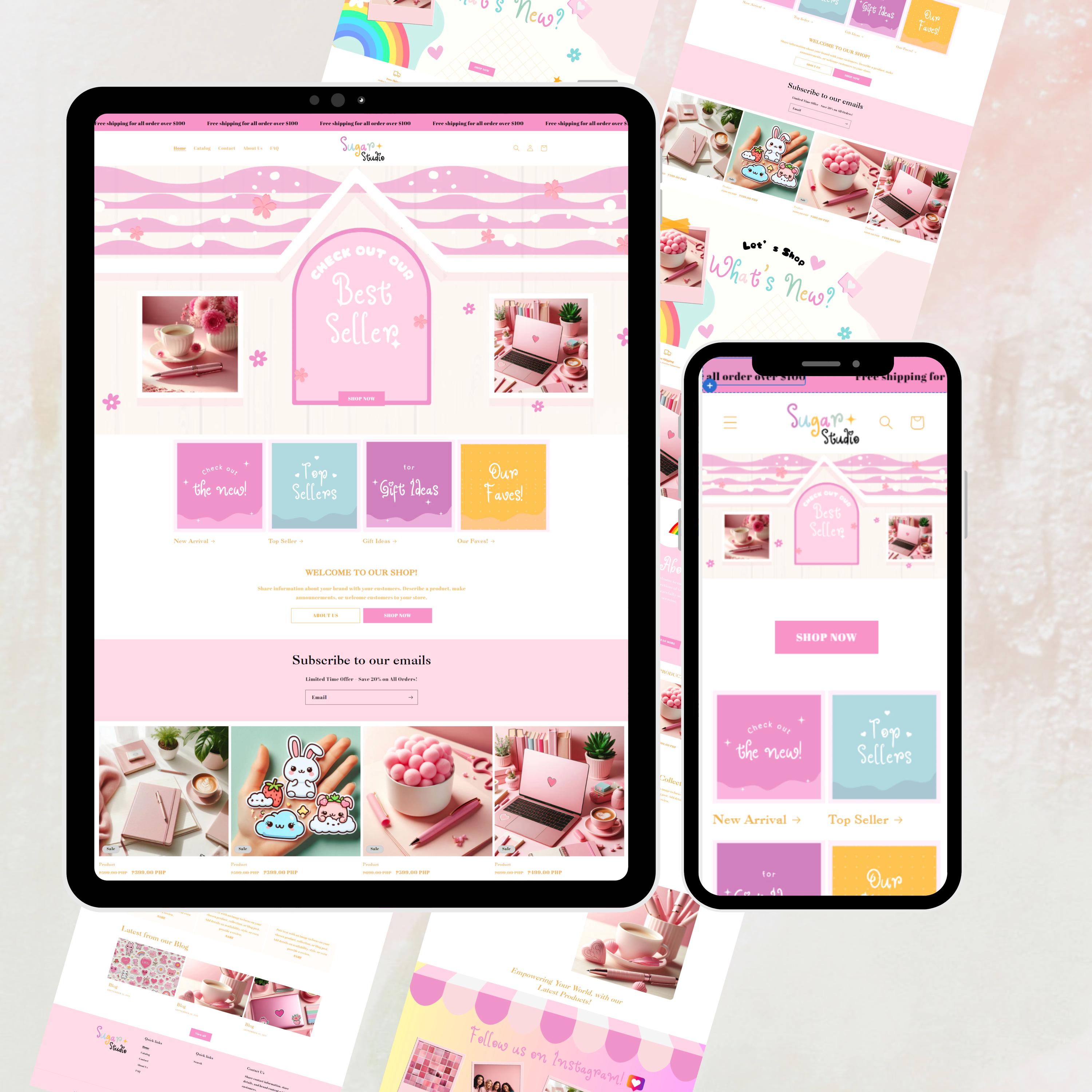 Shopify Theme, Cute Website Template , Shopify Templates, Pink Shopify Template, Shopify Store ...