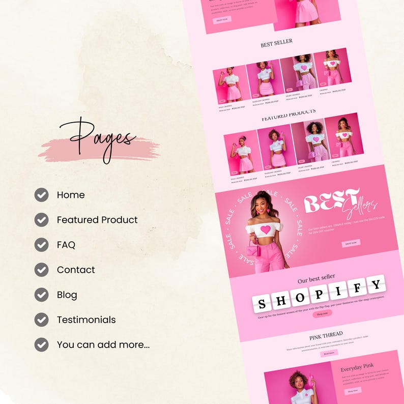 Shopify Theme, Website Template for Boutique, Shopify Template, Pink Shopify Template, Minimal & Cute Design, Boutique Fashion Theme