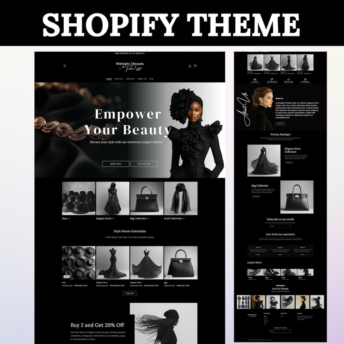 Shopify Plack Shopify Theme, Shopify Templates for Boutique, Black Shopify Templates ...