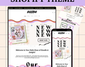 Shopify Theme Digital Product, Retro Shopify Website Template,  creative retro Shopify Templates, Shopify Banners, Shopify Design