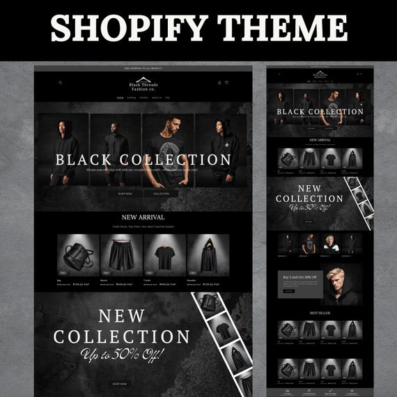 Shopify Theme Clothing, Shopify Website for Boutique, Black Shopify Templates, Website Design, Shopify Theme, Clothing website template