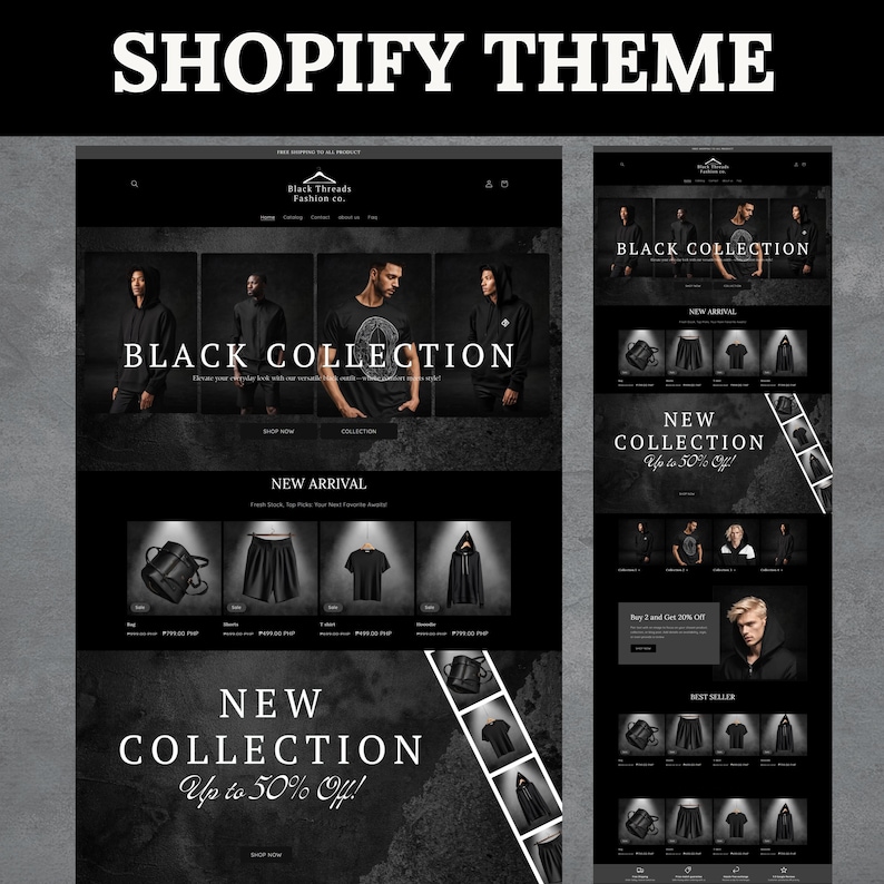 Shopify Theme Clothing, Shopify Website for Boutique, Black Shopify Templates, Website Design, Shopify Theme, Clothing website template