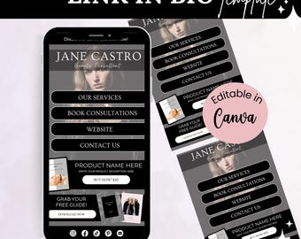 Link in bio template, Landing Page, Canva Link In Bio, Instagram Bio Link, Beauty Website,  Black Template Medspa , Esthetician Website, Spa
