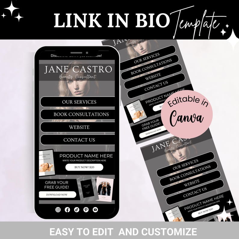 Link in Bio Template, Landing Page, Canva Link in Bio, Instagram Bio ...