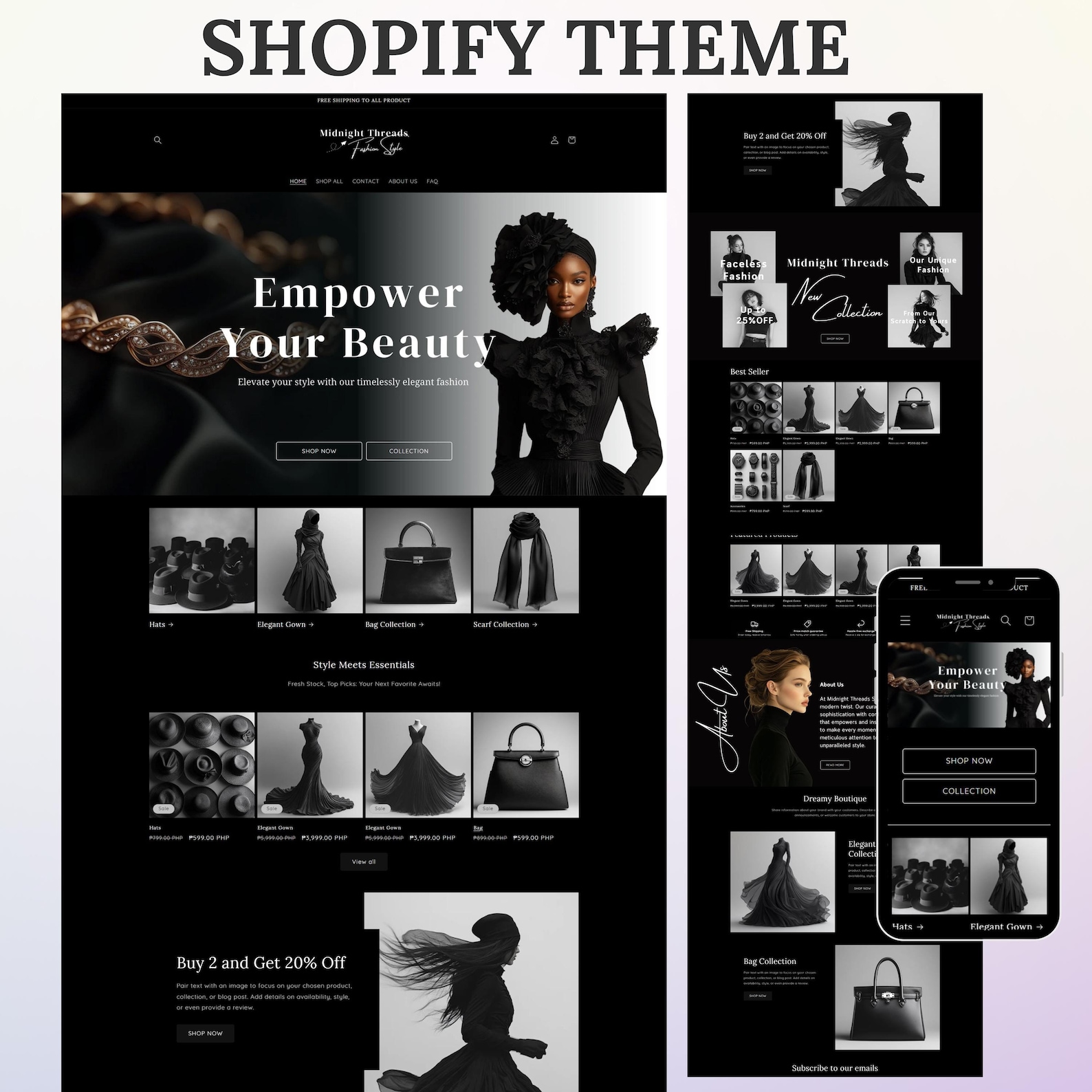 Shopify Plack Shopify Theme, Shopify Templates for Boutique, Black Shopify Templates ...