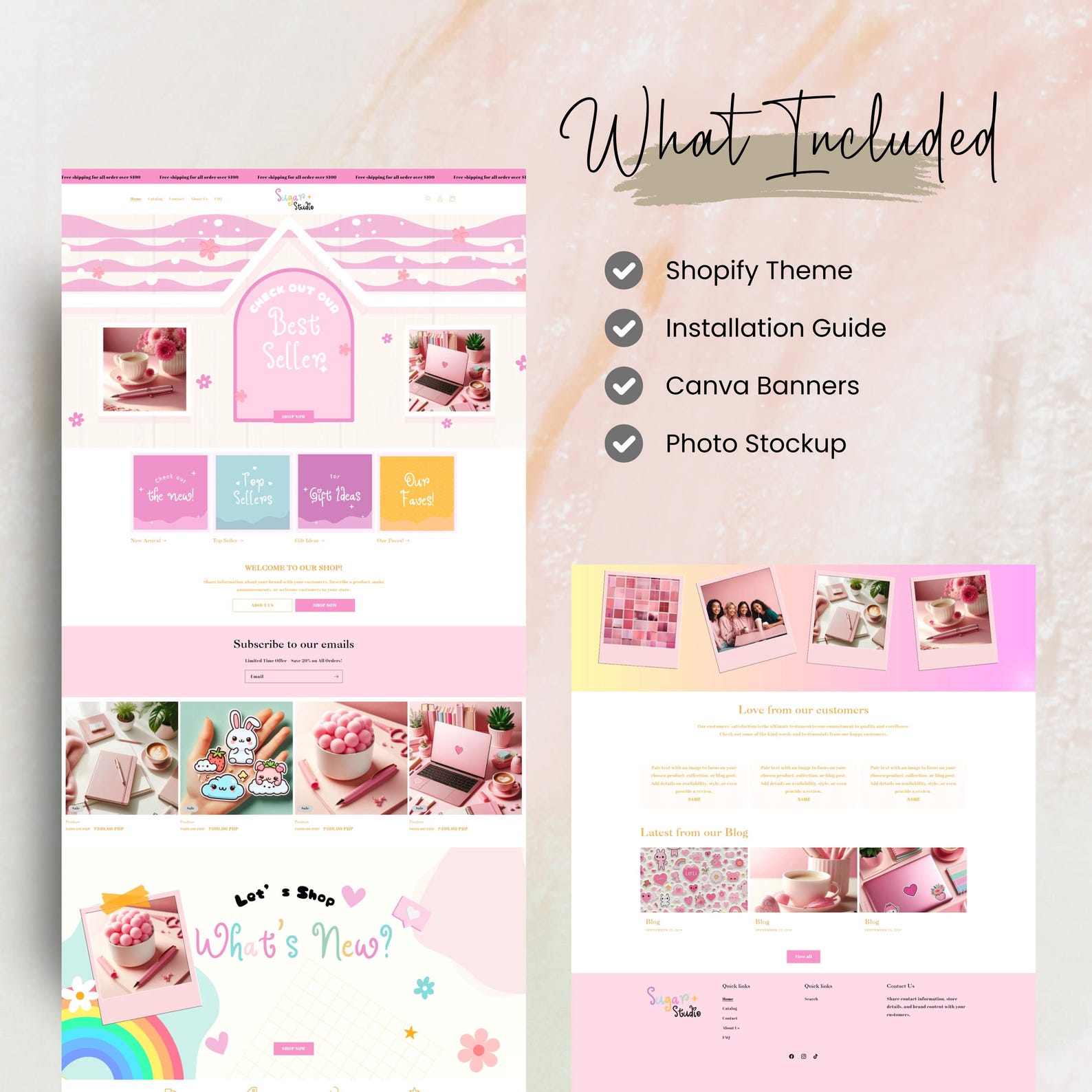 Shopify Theme, Cute Website Template , Shopify Templates, Pink Shopify Template, Shopify Store ...
