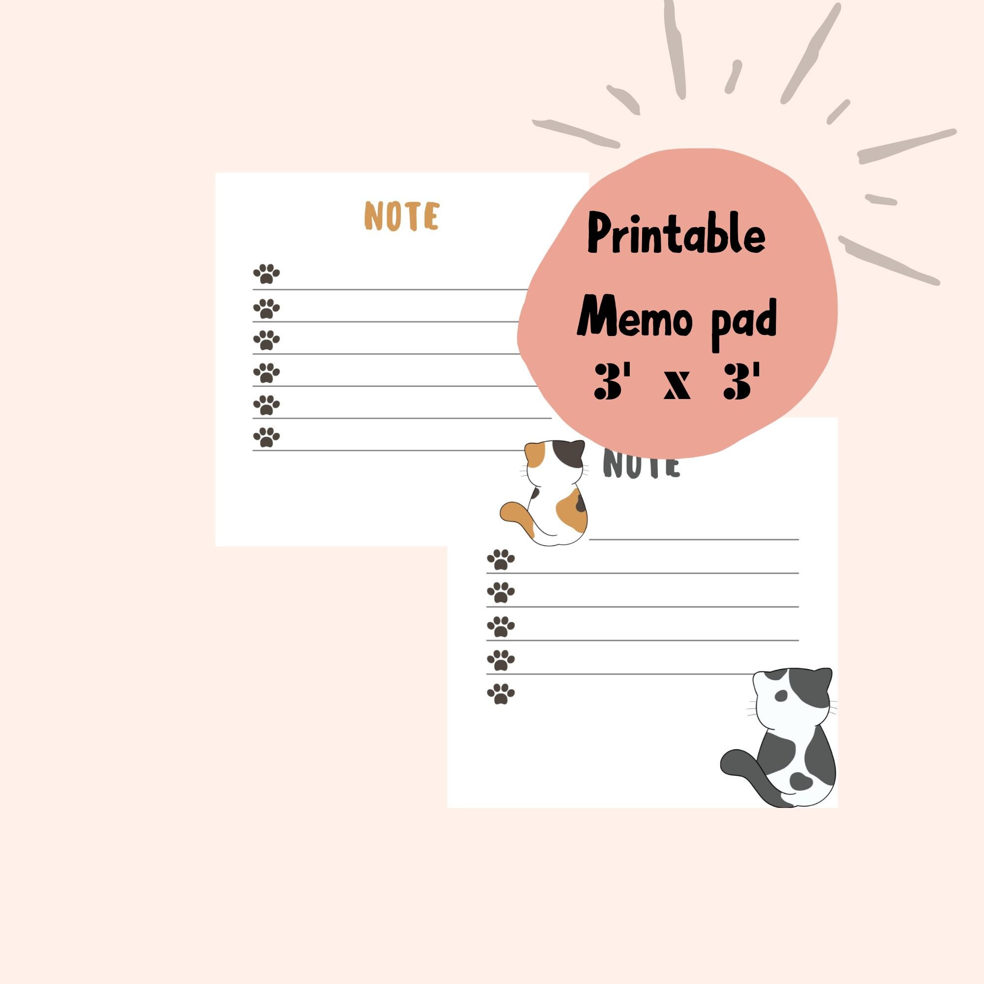 Cute Cat Memo Pad Printable Download, Memo Note Pad, Planner, Stationary, Digital Download. Etsy