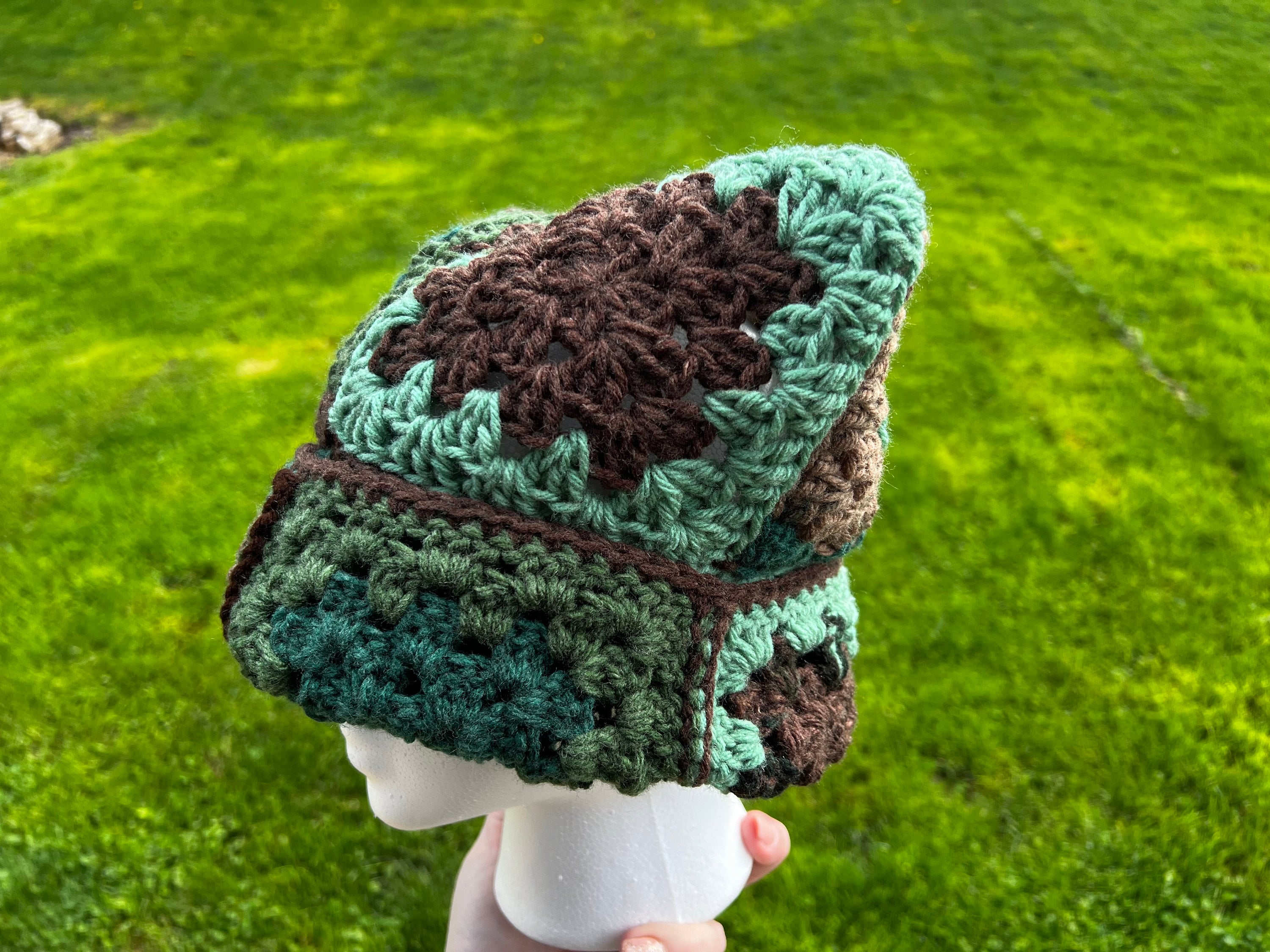 Cat Ear Beanie Crochet Hat Brown Green Stripe Handmade Knit Kitty Soft Winter Crochet Cat Beanie / Cat Beanie / Winter Beanies / Cat Ears  main image 2