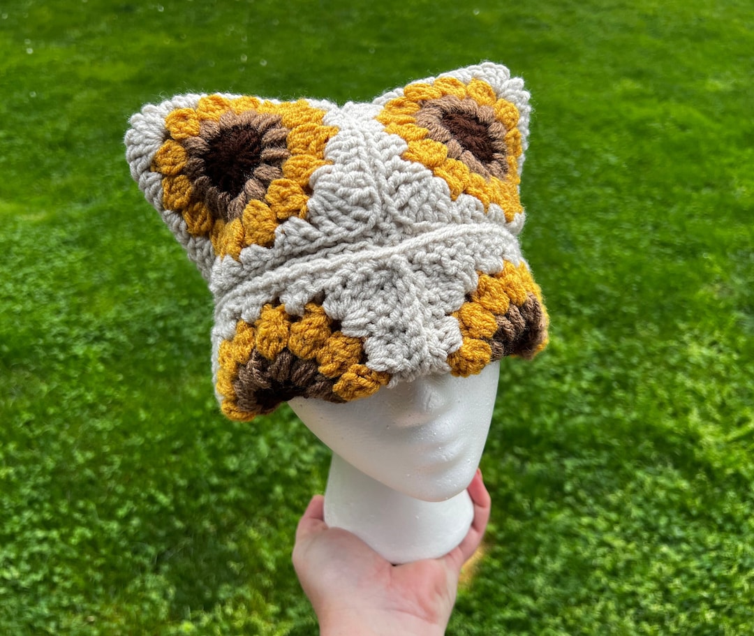 Crochet Beanie Beanie With Strings Called Sunflower Crochet Cat