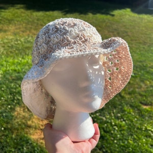 Handmade Cotton Crochet Bucket Hat: Neutral Ombré Granny Stitch