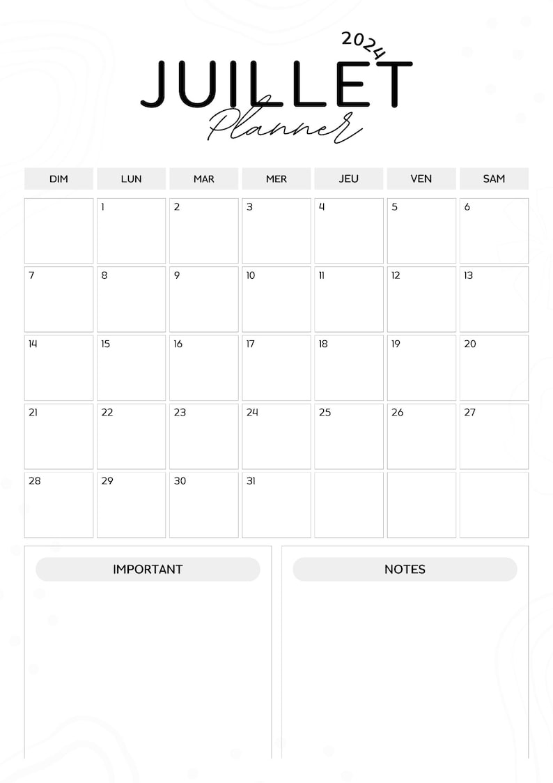2024 Printable Calendar 2024 Planner A4 Format Portrait French Calendar