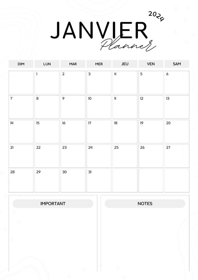 2024 Printable Calendar 2024 Planner A4 Format Portrait French Calendar