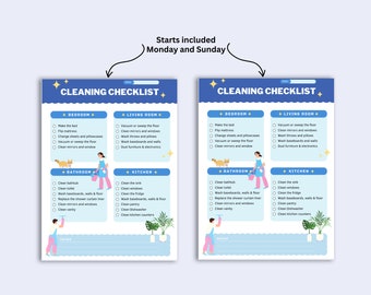 Blue And Lively Cleaning Checklist, Lively Planner, Organization Journal, Household Binder, Weekly Schedule