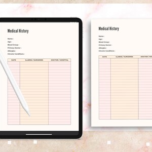 Medical History Planner Sheet, Medical History Form Printable, Family Medical History Template, Family Health History, Medical Binder Insert