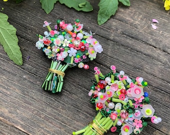 Mini Wildflower Bouquet Brooch ,Beaded Flower Brooch ,A Bunch Of Flower Brooch ,Handmade Embroidery Brooch