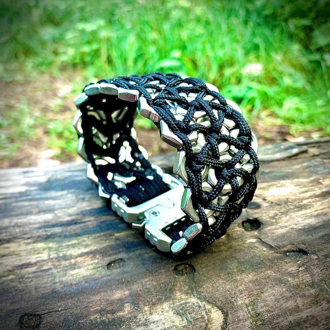 Bracciale Paracord 550 Tattico Fatto A Mano - Fibbia Blu, Nero, Prodotto USA - Foto 2