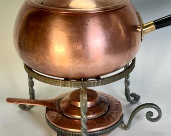 MCM Swiss made Stockli Nestal Copper Fondue Set: Chafing Dish Stand w/ Burner -B