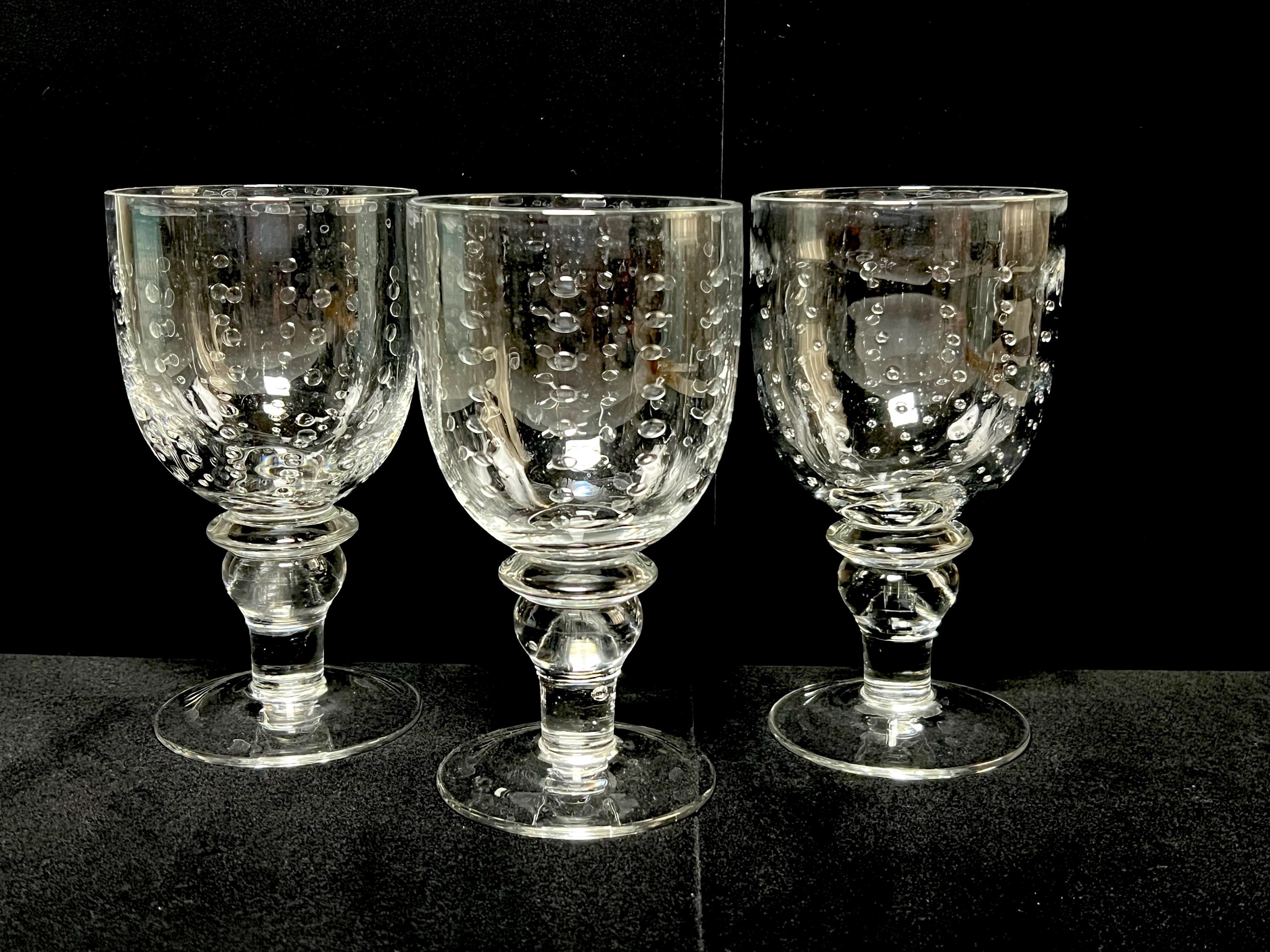 ZRIKE Pavilion Hand Blown Controlled Bubble Clear Goblets Set of 3