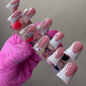 10 Pc French Tip Duck Press On Nails | Bling Duck Press On Nails