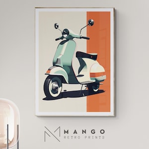 Retro Piaggio Vespa Illustration | Retro Print Wall Decor | Digital PRINTABLE | Nostalgia Italian Vintage Scooter | Mango Retro Prints | 001
