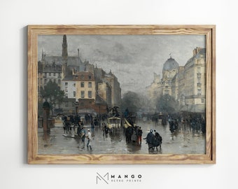 Vintage Paris Street Scene Printable Art, Classic French Urban Landscape, Digital Download, Victorian Era Parisian Artwork Decor