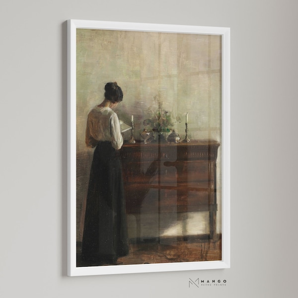 Vintage Woman Reading, Writing Desk Printable Art, Classic Painting Digital Download, Home Decor, Office Wall Art, Elegant Interior Design