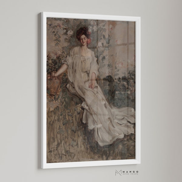 Vintage Elegant Lady Painting Digital Download, Classic Artwork, Printable Wall Decor, Chic Interior Design, Timeless Fashion Illustration
