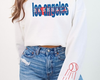 Sudadera de béisbol de Los Ángeles: Gildan 18000 unisex de cuello redondo, mercancía de béisbol de Los Ángeles, regalo para aficionados al béisbol, ropa de Los Ángeles, tallas S-5XL