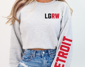 Sudadera de Detroit, sudadera con cuello redondo de hockey de Detroit, sudadera LGRW, artículos de hockey LGRW, camiseta del día del juego, ropa Wings, sudadera roja, camiseta de mujer