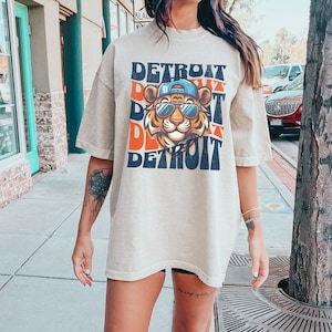 Camiseta de béisbol de Detroit, camisa de béisbol de los Tigres, regalo de béisbol de los Tigres retro para los fanáticos, camiseta vintage de Detroit, camisa de cuello redondo de béisbol del día del juego