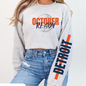 Detroit Sweatshirt, October Ready Baseball Crewneck, Game Day Gear, Playoff Merch, Detroit Shirt for Women, Unisex, Mens Detroit Baseball