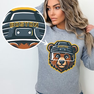 Boston-sweater, Gameday Hockey ronde hals, cadeau voor fan, bruin merchandise, kleding voor vrouwen, shirt hockey moeder, Vaderdag, kerstcadeau