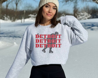 Detroit Hockey Player Crewneck, Red Wings Ice Hockey Sweatshirt, Vintage Hockey Sweater, Retro Detroit Hockey Shirt, Hockey Fan Gear