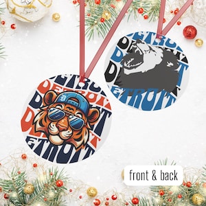 Detroit Ornament, Sports Christmas Decoration, Detroit Baseball Ornament, Football Ornament, Holiday Decor, Festive Gift for Fan, All Grit