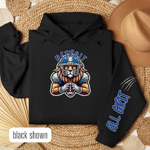 Sudadera con capucha de los Leones, sudadera con capucha de Detroit, suéter con capucha de los Leones, sudadera con capucha All Grit, regalo para fanáticos de los Leones, ropa de fútbol de Detroit, regalo del día del juego