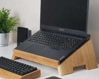 Laptopstandaard, houten laptopstandaard, computerblad, laptopverhoger, eiken laptopstandaard.