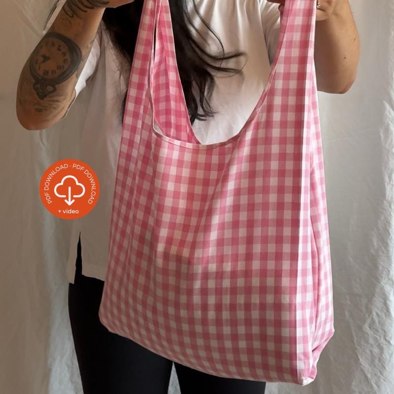 Foldable Reusable Shopper Tote Bag With Pocket: PDF Sewing Pattern With ...