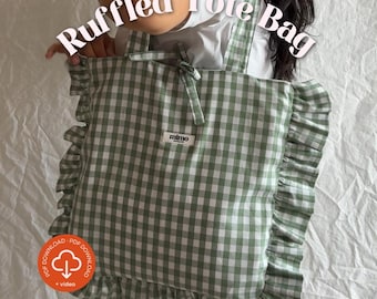 Ruffled Tote Bag PDF Sewing Pattern for Beginners, Beginner-Friendly with Video Tutorial, Instant Download