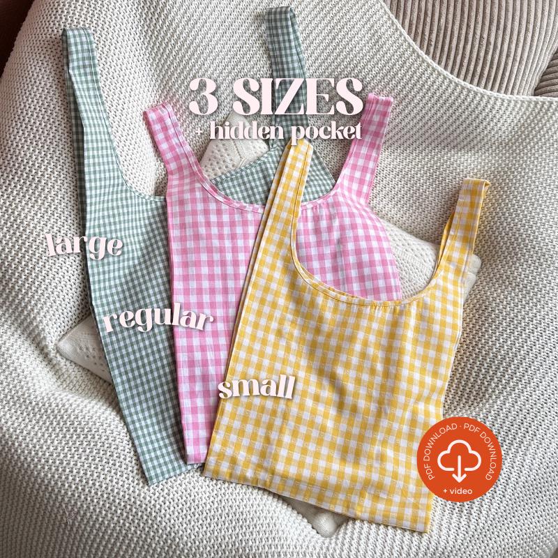 Foldable Reusable Shopper Tote Bag With Pocket: PDF Sewing Pattern With ...