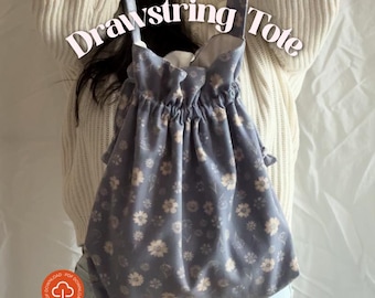 Drawstring Tote Bag PDF Sewing Pattern: Beginner-Friendly Crossbody or Shoulder Bag with Video Tutorial