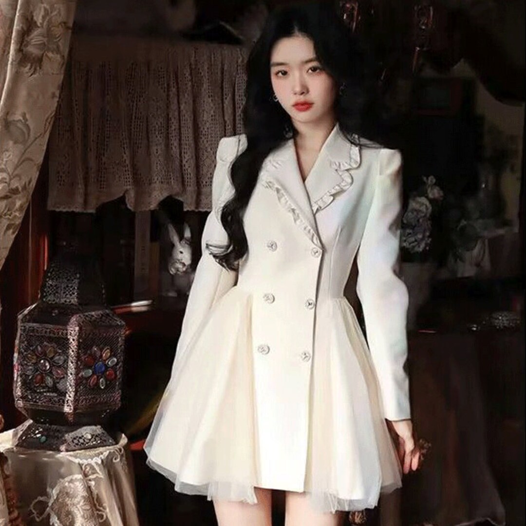 White Jacket Dress Waist up Short Skirt Jacket Dress Classy Dress ...