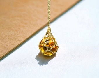 Porte-panier réglable en forme de sphère en cristal | Collier pendentif boule de cristal, support de pierres précieuses interchangeables or et argent, cadeau pour elle