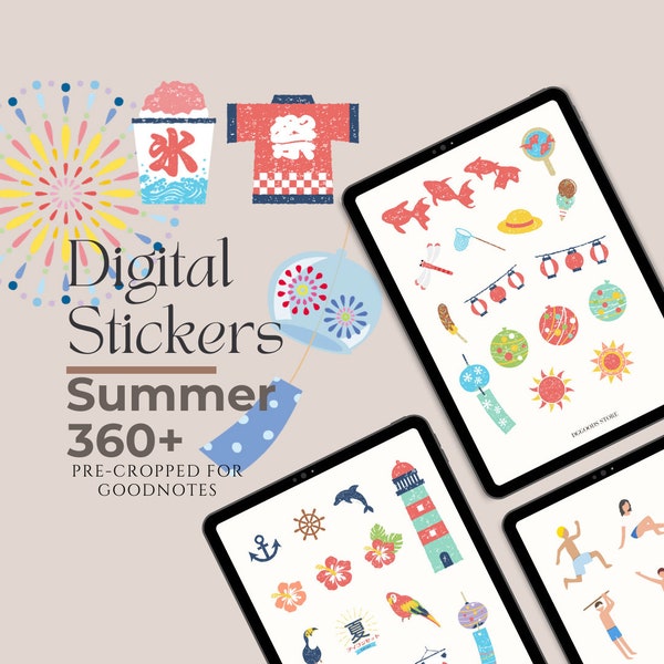 Everyday Digital Stickers Book for Goodnotes, PNG Digital Stickers,Digital Planner Stickers,Summer Japanese Style Stickers,Goodnotes Sticker