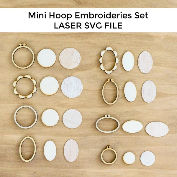 SVG Mini Embroidery Hoops Set, Embroidery Jewelry Frames for Brooch and Pendant for Laser Cut