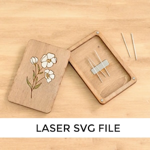 Fichier SVG Needle Minder Case Box, Needle Keeper avec couvercle de fleur magnétique pour la découpe laser